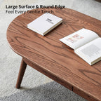 Solid Coffee Table with Modern Oval Top and Rounded Corners, Sturdy Center Table with 2 Storage Drawers, 47″ L x 22″ W x 16.5″ H, Walnut