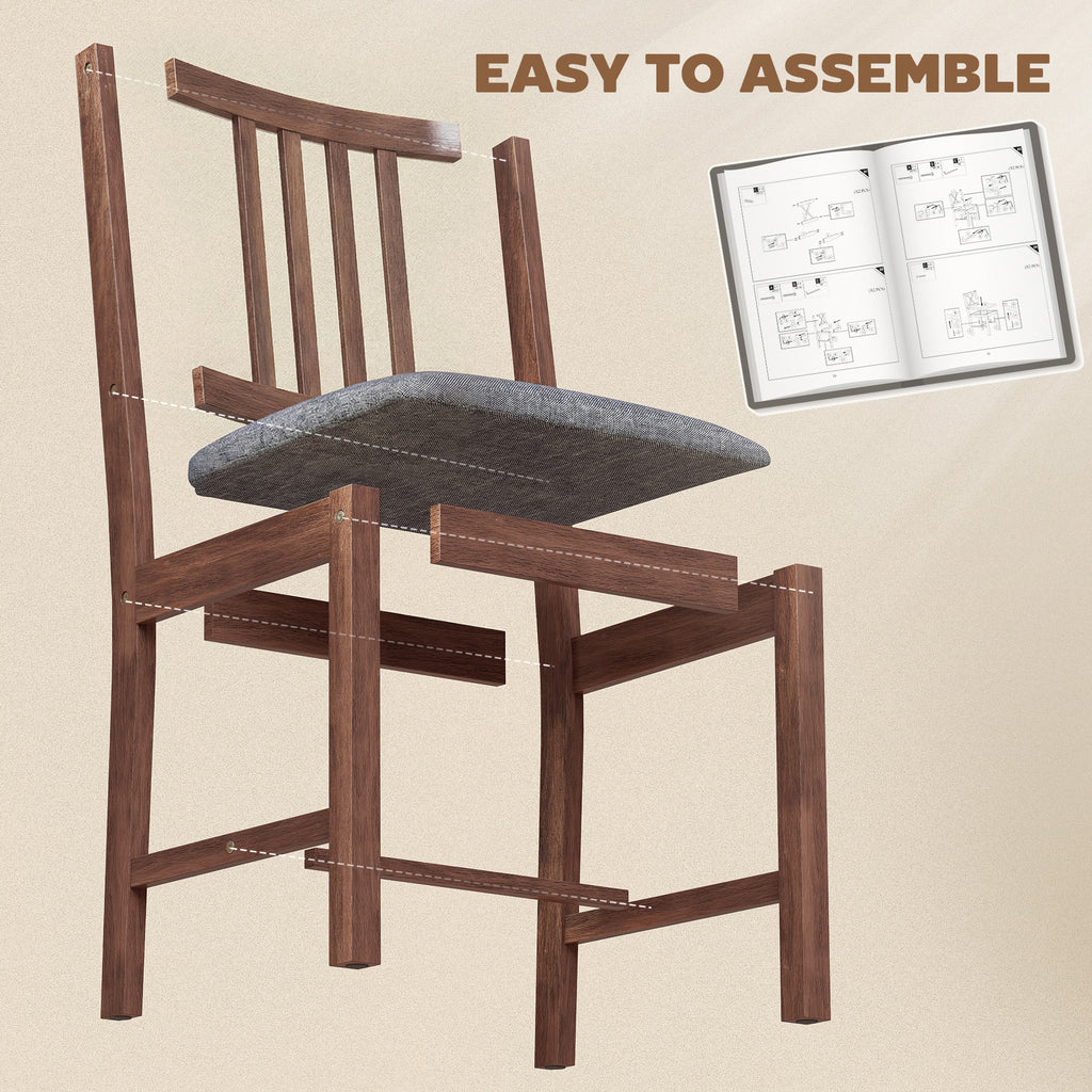 Set of 2 Dining Chairs, Upholstered Slat Back Dining Room Chairs with Rubberwood Legs and Padded Seat, Walnut