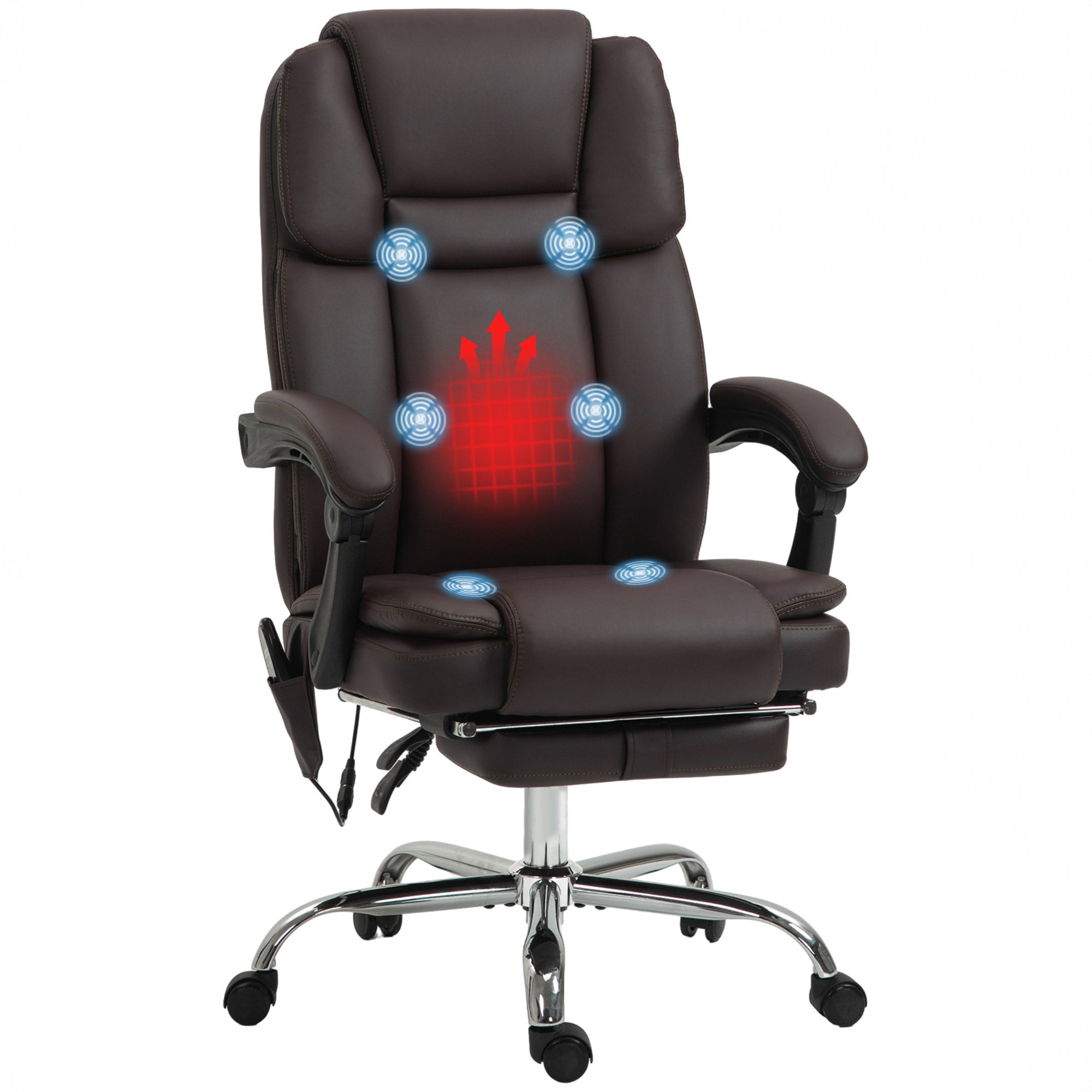 6 Point Vibration Massage Office Chair, PU Leather Reclining Computer Chair with Adjustable Height, Brwon