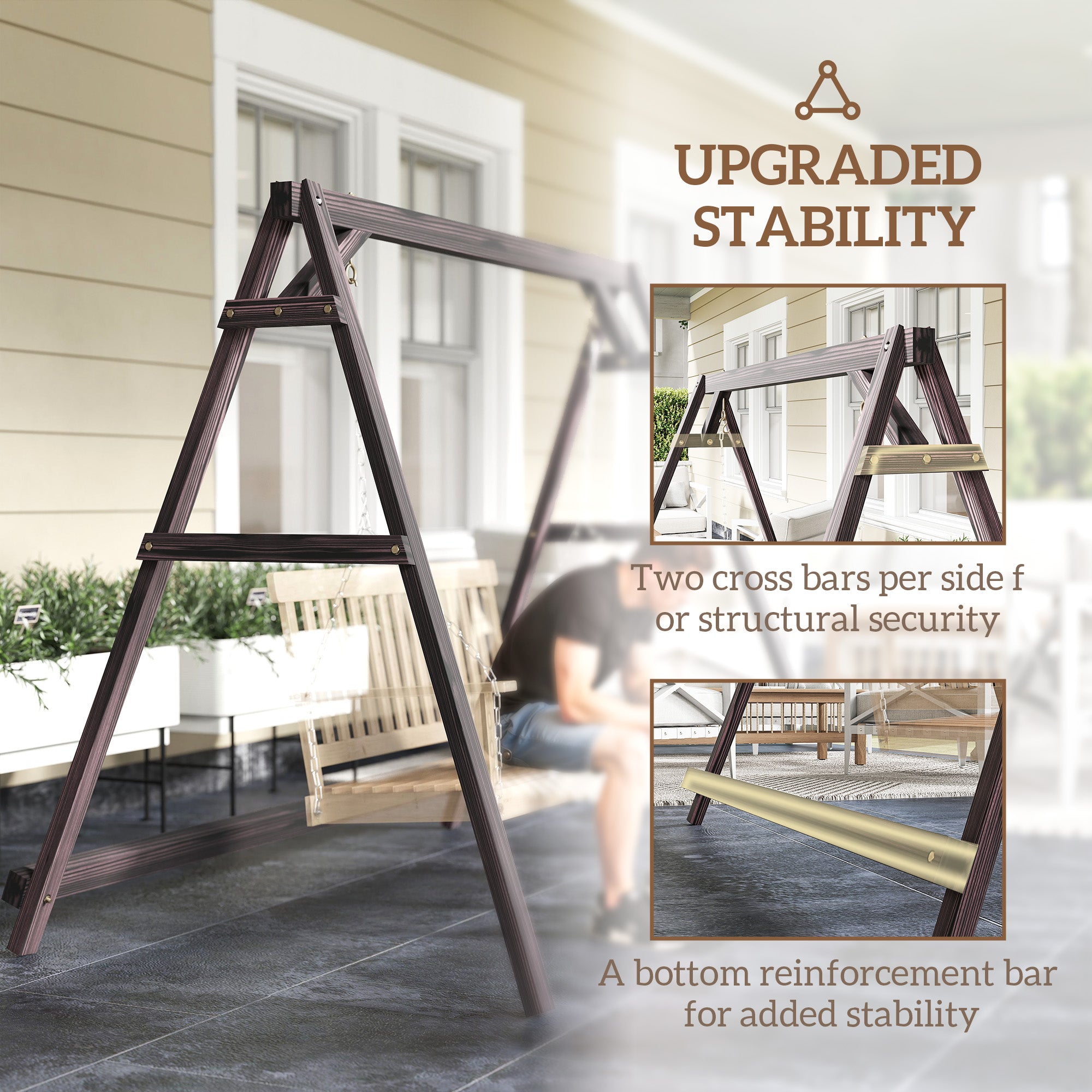Porch Swing Frame, Heavy Duty A-Frame Hanging Chair Stand Only with Reinforced Bars for Porch, Garden, Backyard