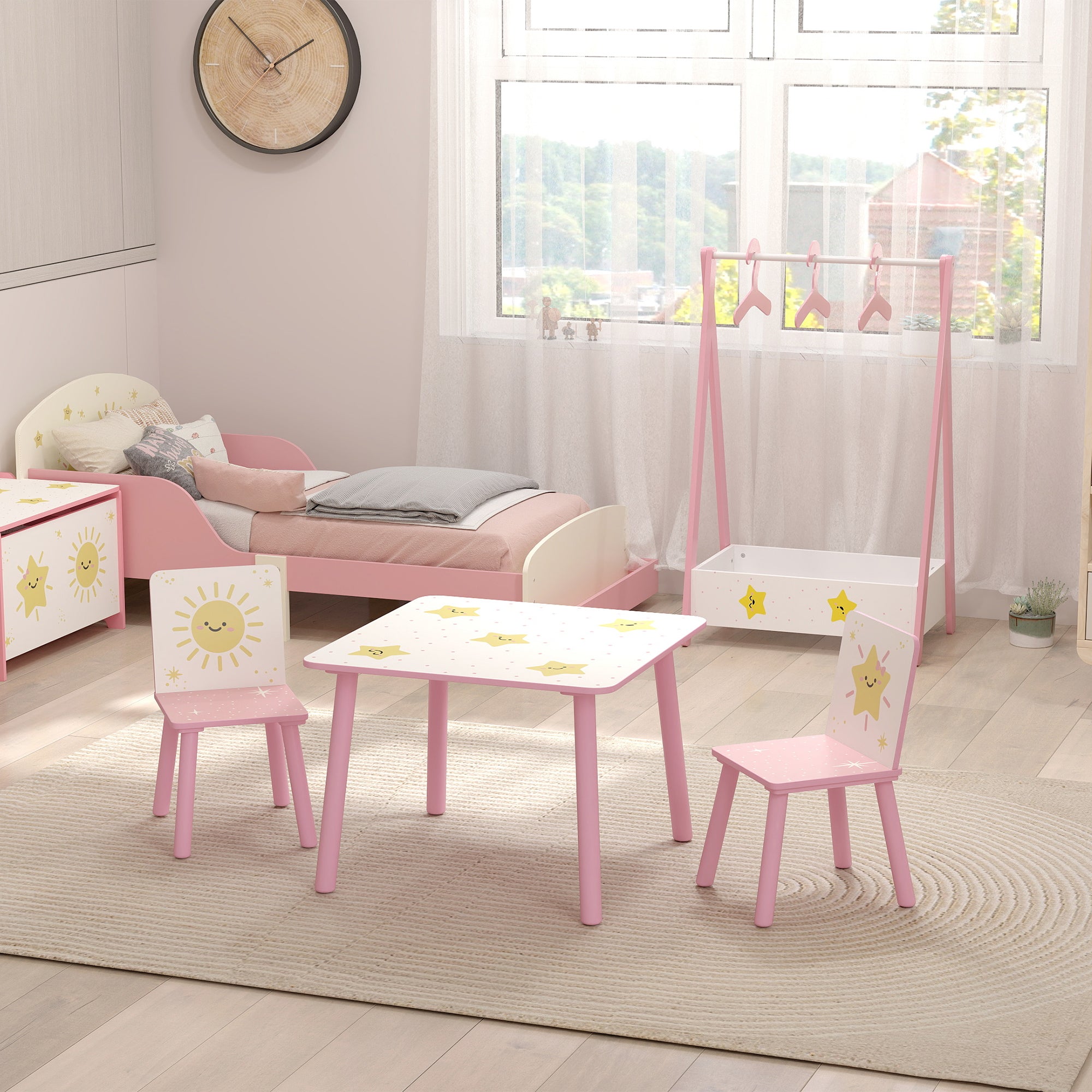 3-Piece Kids Toddler Table and Chair Set Furniture for Boys and Girls Aged 3-8, Bedroom, Nursery, Playroom, Pink