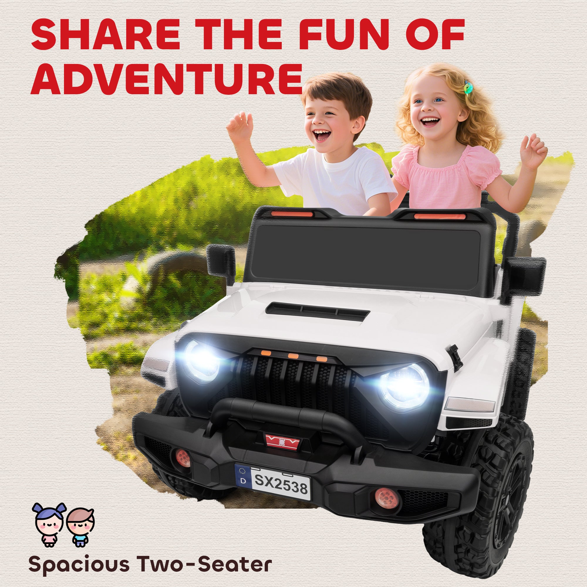 Ride on Truck Car with 2-Seater, 24V Electric Car with 4 Motors, Remote Control, Spring Suspension for 3-8 Years, White