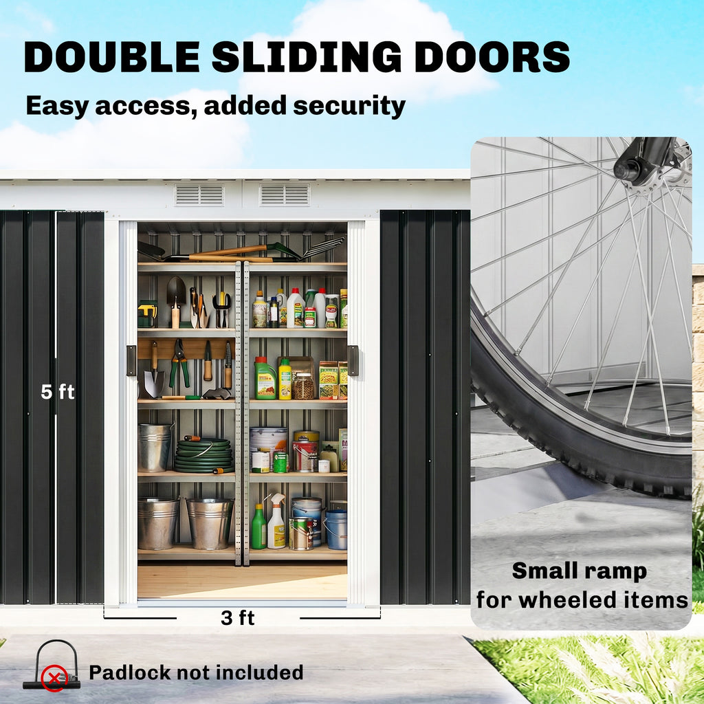9' x 4' Metal Outdoor Storage Shed, Tool House with Double Lockable Doors for Backyard, Patio, Lawn, Garage, Dark Gray