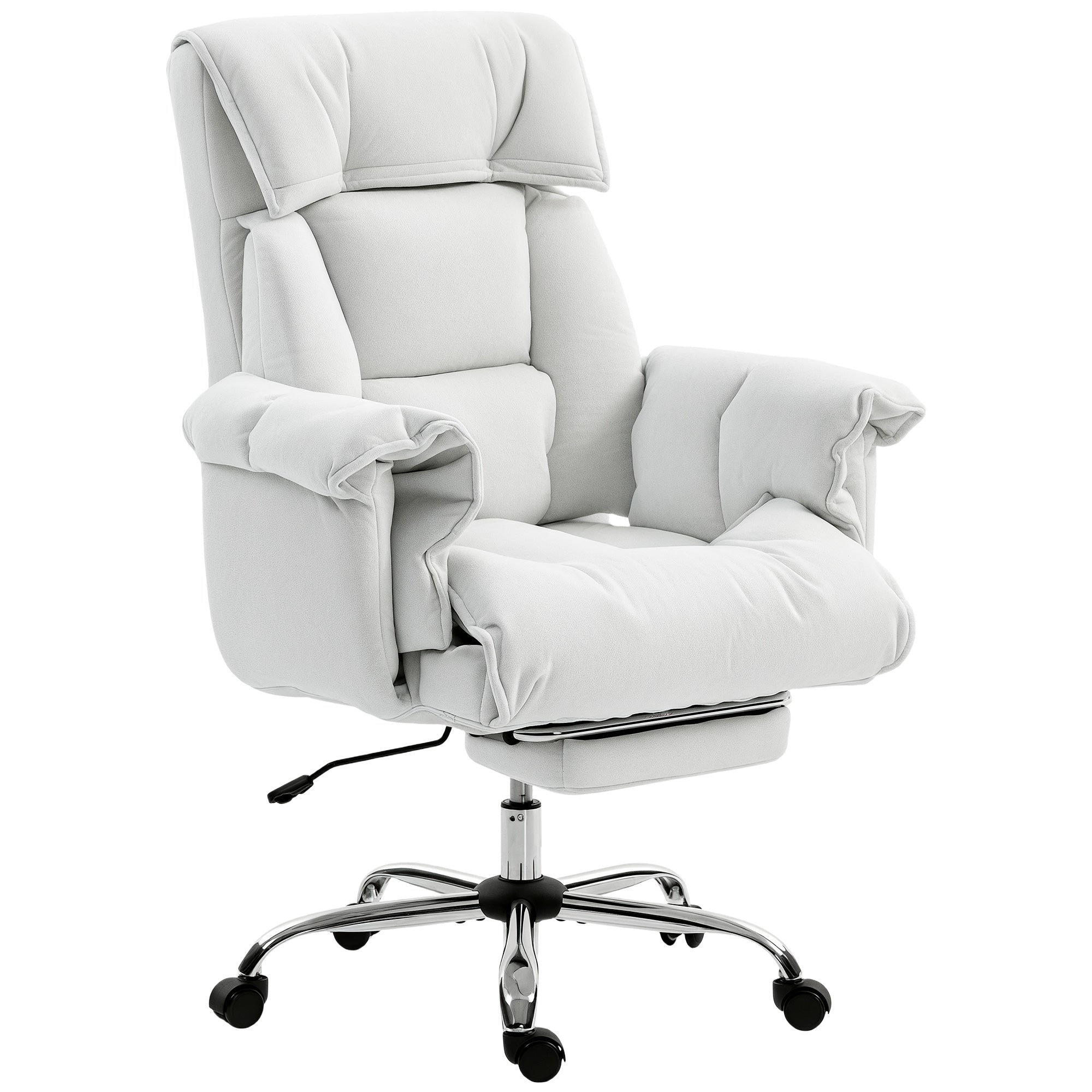 High Back Office Chair, Reclining Desk Chair with Footrest, High Resilience Foam, Rolling Wheels, Cream White