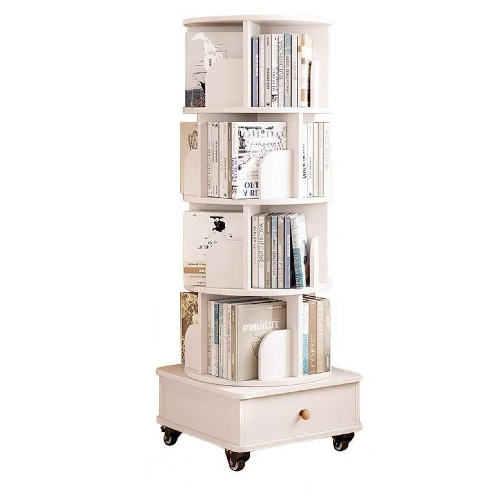 Rotating Bookshelf with 360-Degree Rotating Design, Wood Narrow Book Shelf Organizer for Bedroom, Living Room, 18″ L x 18″ W x 51″ H, White