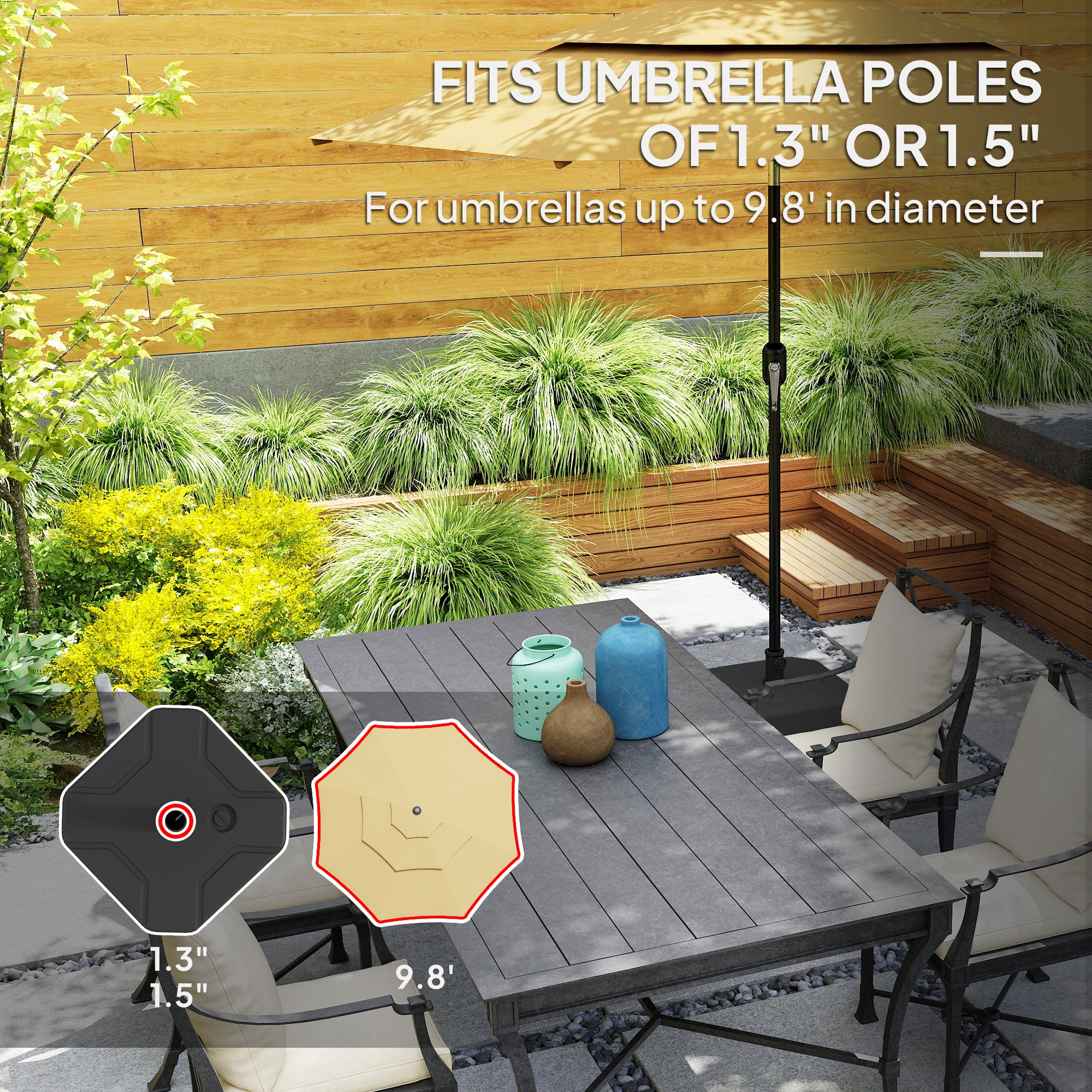 Square Patio Umbrella Base Holder, Heavy Duty Outdoor Umbrella Stand Base, Filled Up to 55lbs with Sand or 44lbs with Water for Garden, Poolside, Black