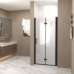 36" Bifold Shower Door with Stainless Steel Handle and Raised Water-Blocking Strips, Space-Saving Panel for Bathroom, 36" L x 0.5" W x 72" H, Matte Black