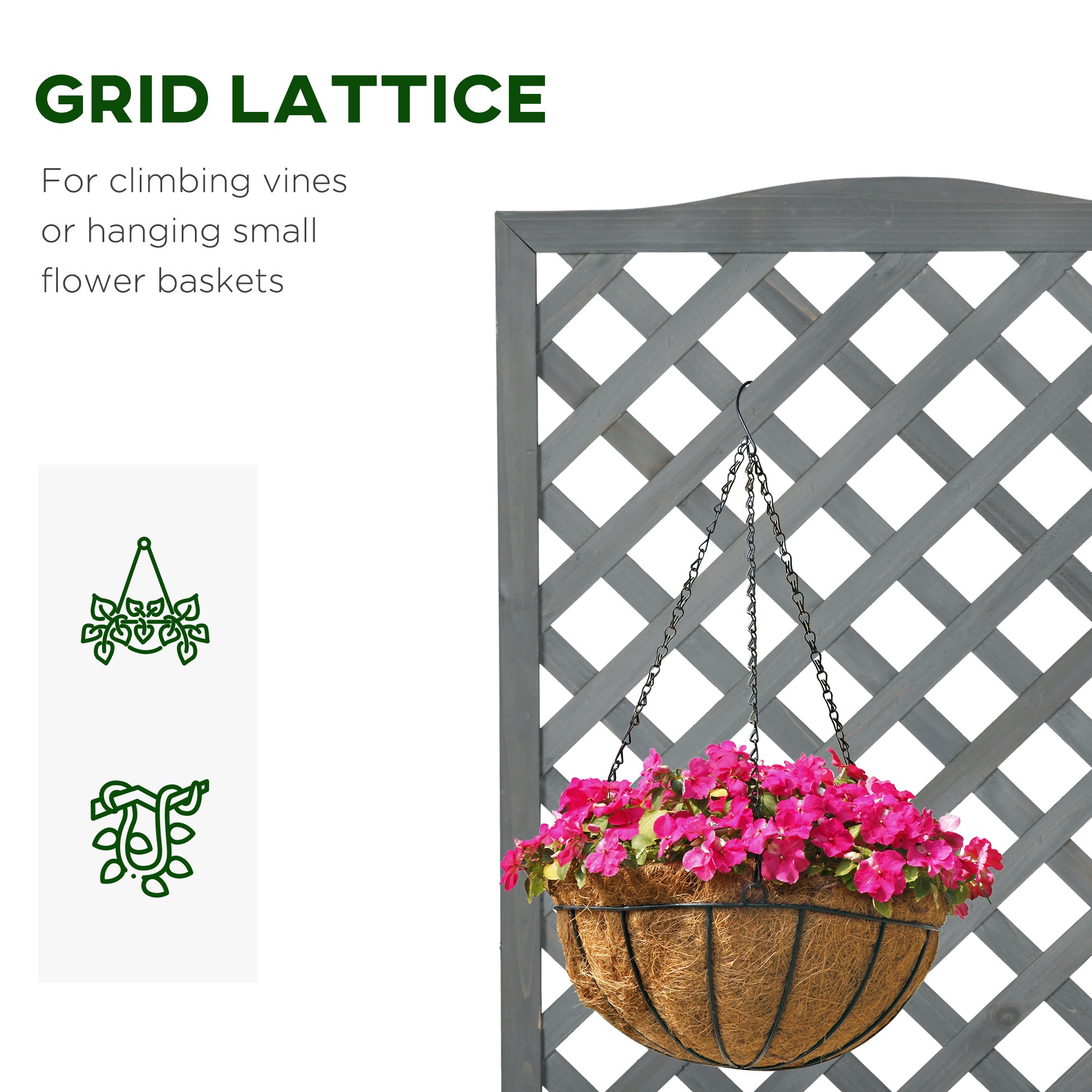 46" Wooden Planter with Trellis, Raised Garden Bed to Grow Vegetables, Herbs, Flowers for Backyard, Patio, Gray