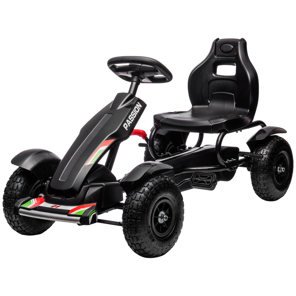 Kids Pedal Go Kart, Outdoor Ride on Toys with Adjustable Seat, Sharp Handling, Handbrake, 4 Non-Slip Rubber Wheels for Boys & Girls Aged 5-12 Years Old, Black