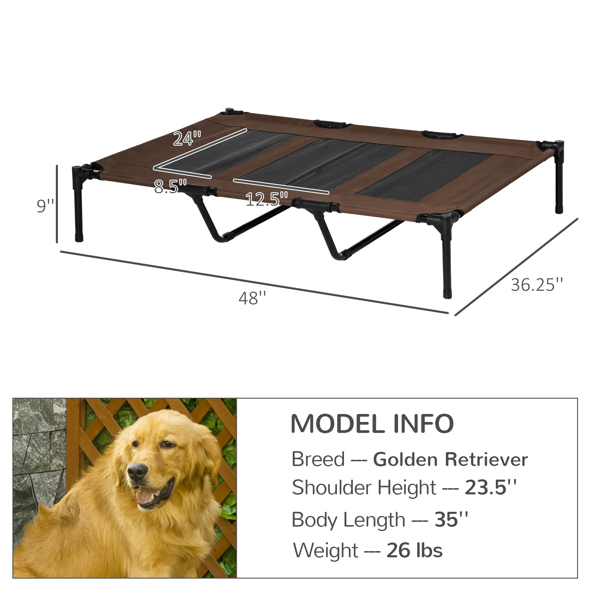 XL Elevated Dog Bed, Outdoor Raised Dog Bed, Portable Pet Cot w/Carry Bag Metal Frame Breathable Mesh Indoor and Outdoor Tan