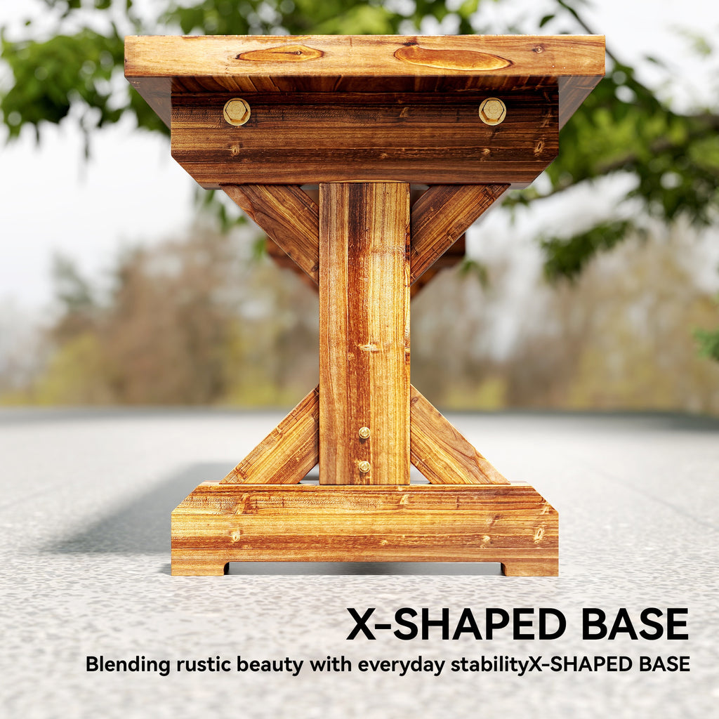 Rustic Outdoor Wooden Bench, Backless Garden Bench Patio Loveseat with X-Shape Base for Porch, Park, Carbonized