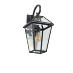 21" Outdoor Wall Lantern Light with Weather-Resistant Design, Modern Meta, Clear Glass Sconce, Easy Installation, 12" L x 10" W x 21" H, Black