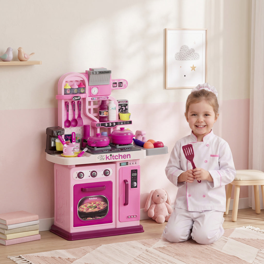 Kids Play Kitchen with Lights, Sounds, 33 Accessories & Storage for Toddler 3-6 Years