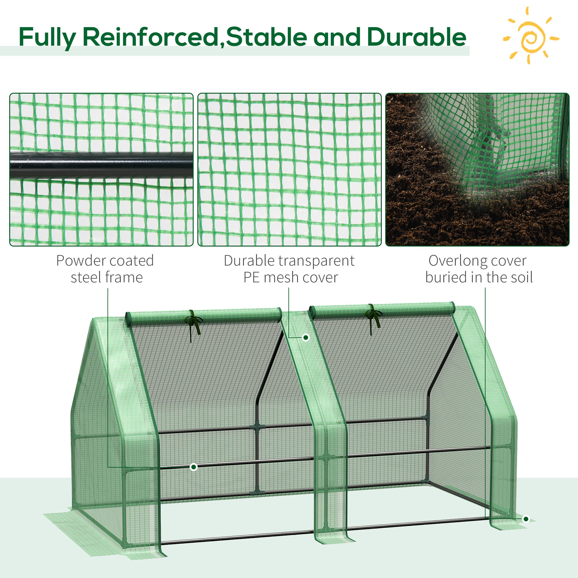 Portable Mini Greenhouse, Outdoor Garden with Large Zipper Doors and Water/UV PE Cover, 5.9' x 3' x 3', Green