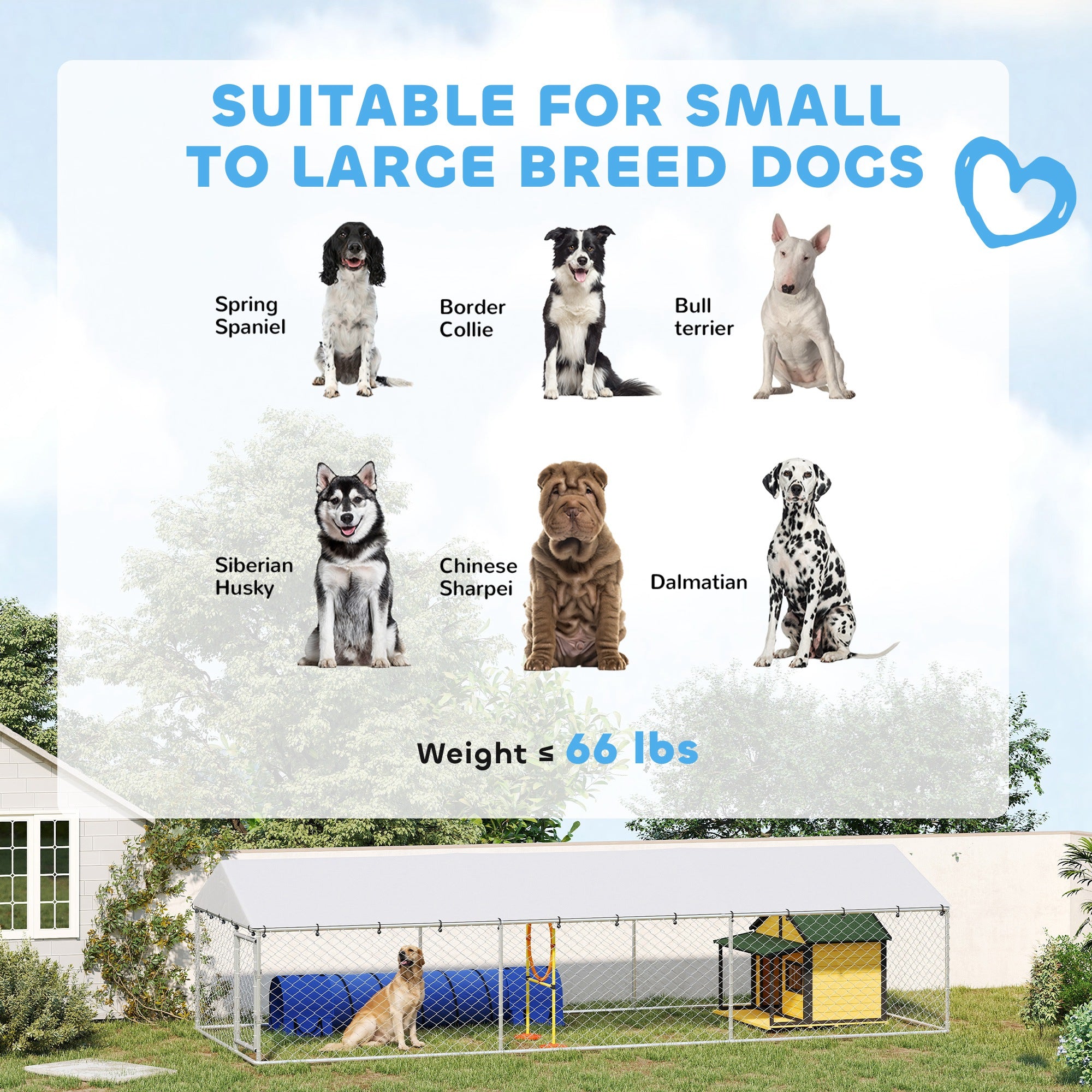 20' x 7.5' x 5' Dog Kennel Outdoor for Large Dogs with Waterproof Roof, Silver