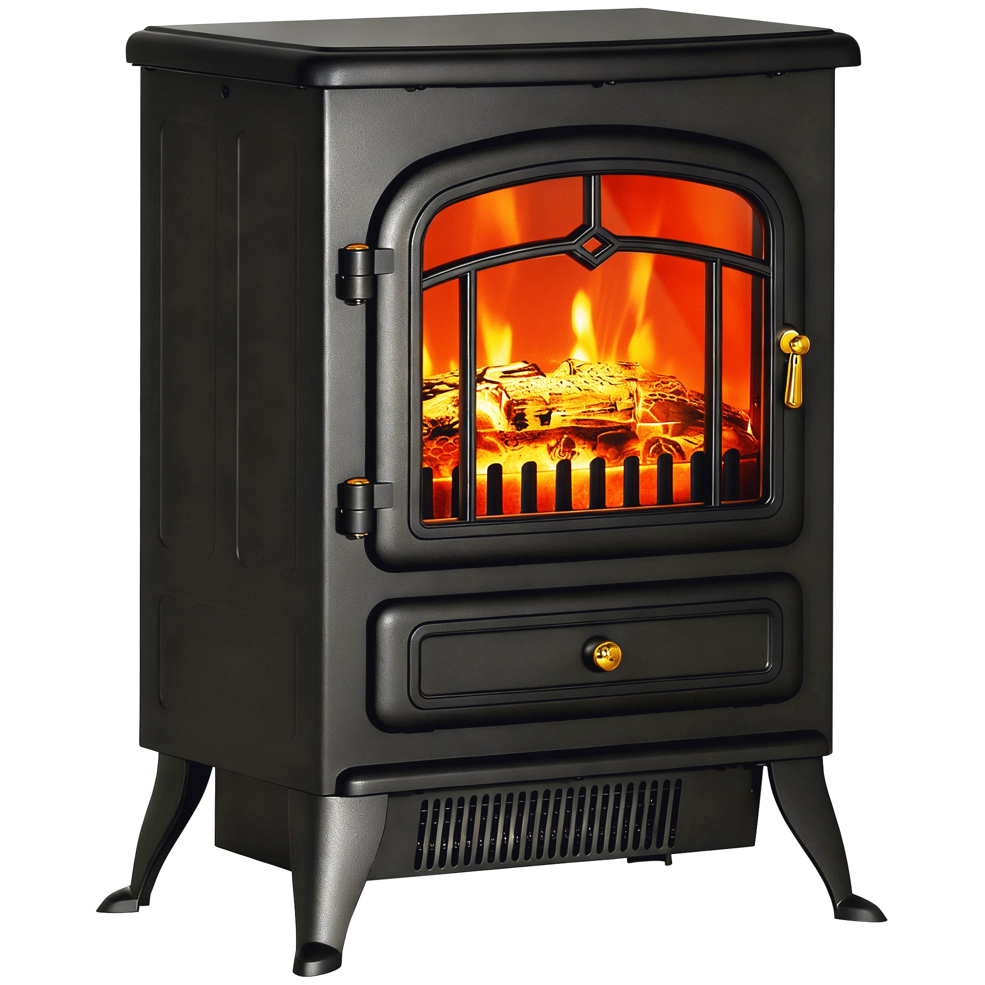 Fireplace Stove, Electric Fireplace Heater with Realistic LED Flames and Logs, 725W/1450W, Black