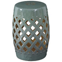 12.5" x 18" Ceramic Garden Stool with Woven Lattice Design & Glazed Strong Materials Decorative Outdoor Stool, Green