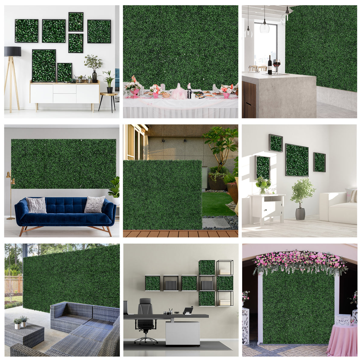 12 PCS Artificial Boxwood Panels Topiary Wall Greenery Backdrop, Privacy Hedge Screen 4 Layer Roll, Dark Green