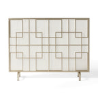 Modern Iron Fire Screen with Single Panel Design and Fine Mesh, Geometric Pattern, and Easy Assembly, 41" L x 8" W x 30.75" H, Gold