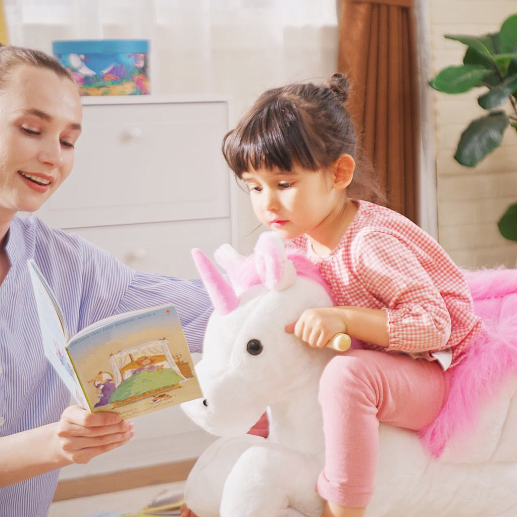 Unicorn Baby Rocking Horse Toy for Kids with Lullaby Song, Plush Ride on Horse with Heavy-Duty Support System, Pretend Play Interactive Toy for Toddlers 18-36 Months