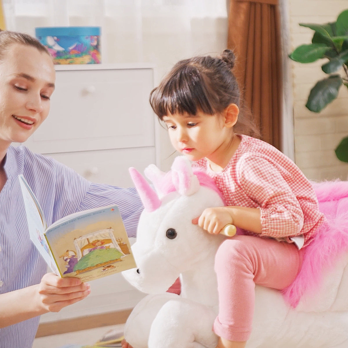 Unicorn Baby Rocking Horse Toy for Kids with Lullaby Song, Plush Ride on Horse with Heavy-Duty Support System, Pretend Play Interactive Toy for Toddlers 18-36 Months