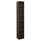 8-Tier Slim Media Tower Rack with Adjustable Shelves, Anti-Tip Hardware, Tall Narrow Bookcase for Compact Room, 11.5" L x 9.5" W x 71" H, Walnut