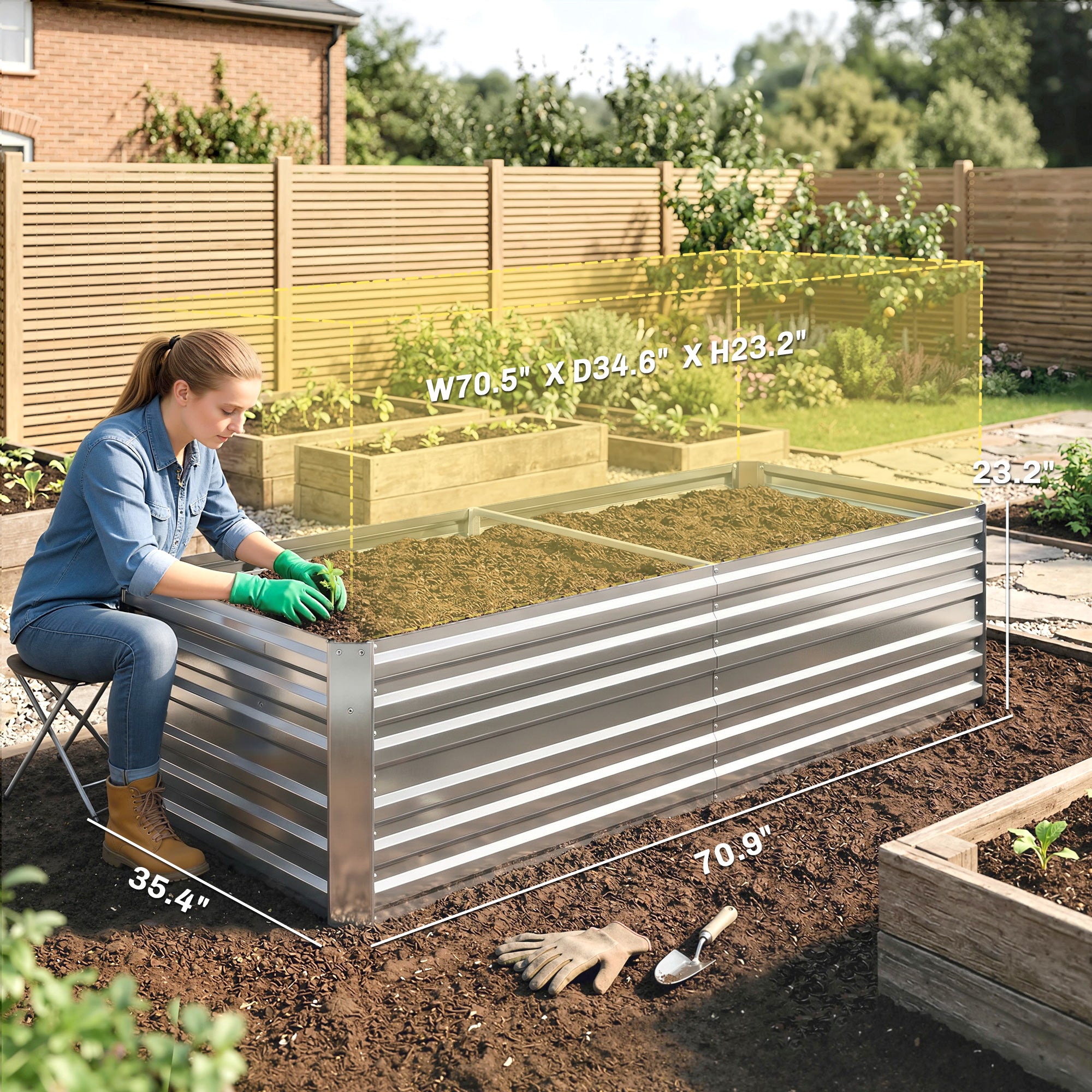 Galvanized Raised Garden Bed, Steel Outdoor Planters with Reinforced Rods, 71" x 36" x 23", Silver