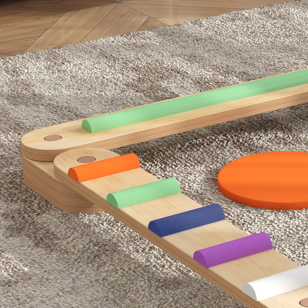 Kids Balance Beam, Wooden Balance Board with Stepping Stone for 3-8 Years