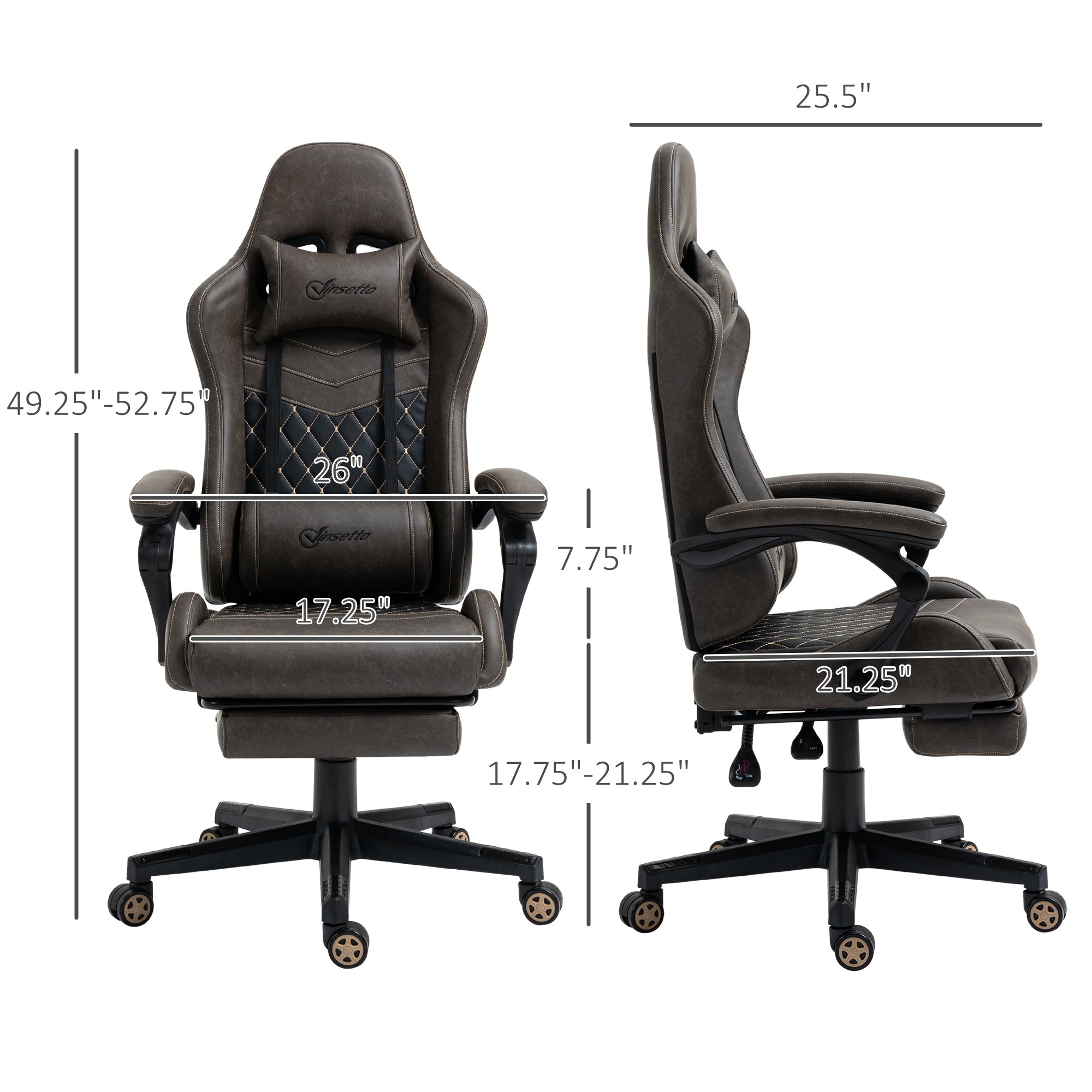 Racing Gaming Chair, PU Leather Gamer Chair with High Back, Footrest, Lumbar Support, Adjustable Height, Brown