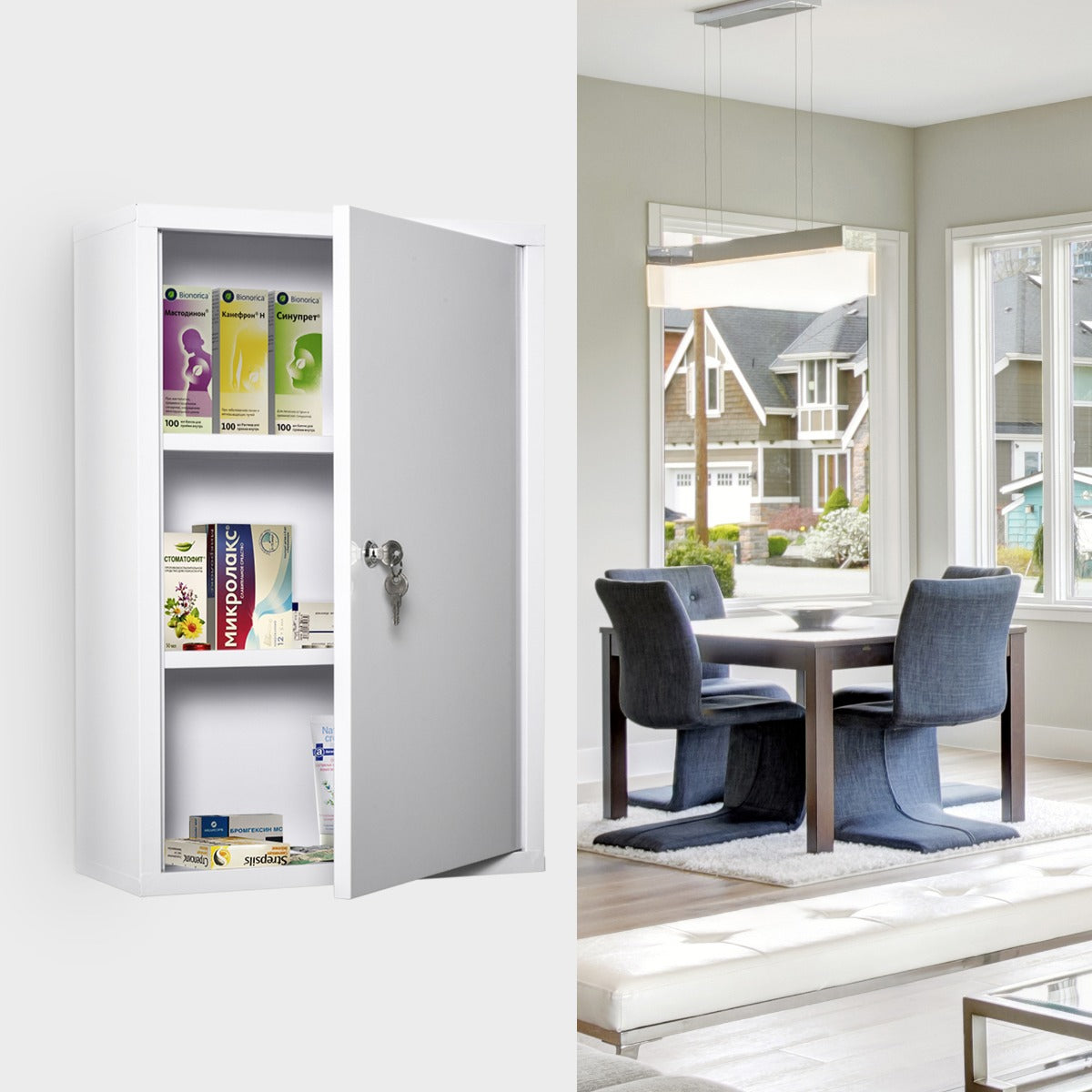 Steel Wall Mount Medicine Cabinet 3 Tier Emergency Box for Bathroom Kitchen, Lockable with 2 Keys - White