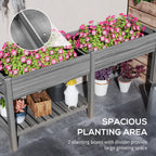 Wood Raised Garden Box, Elevated Garden Bed with Side Table, Bottom Shelf, Bed Liners and Drainage Holes, Gray