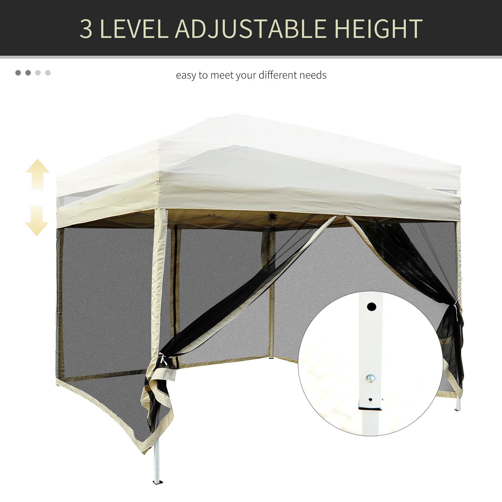 210D Oxford 10' x 10' Pop Up Canopy Tent with Netting, Instant Screen Room House, Tents for Parties, Height Adjustable, with Carry Bag, for Outdoor, Garden, Patio
