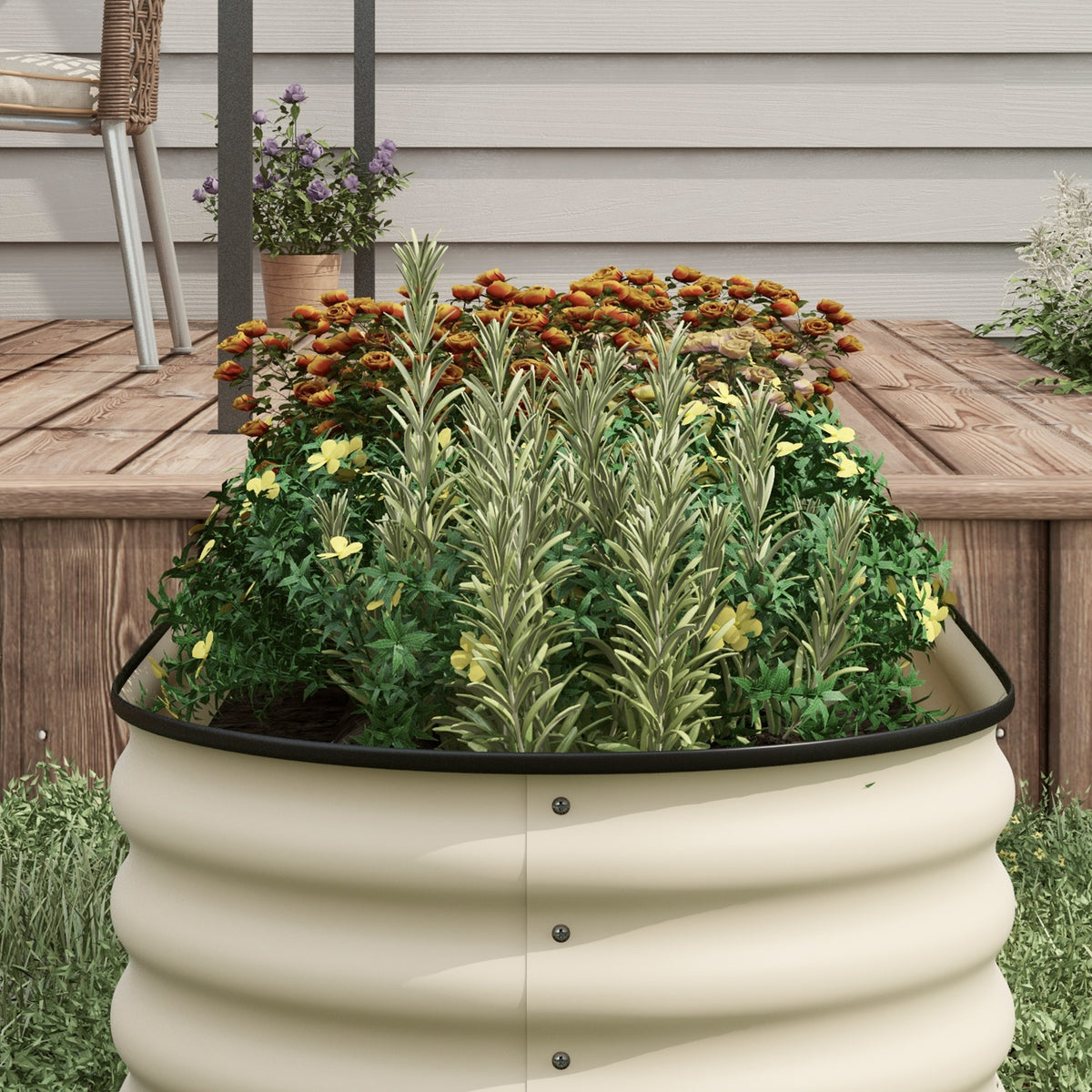4.9' x 2' x 1.4' Galvanized Raised Garden Bed Kit, Metal Planter Box with Safety Edging, Cream
