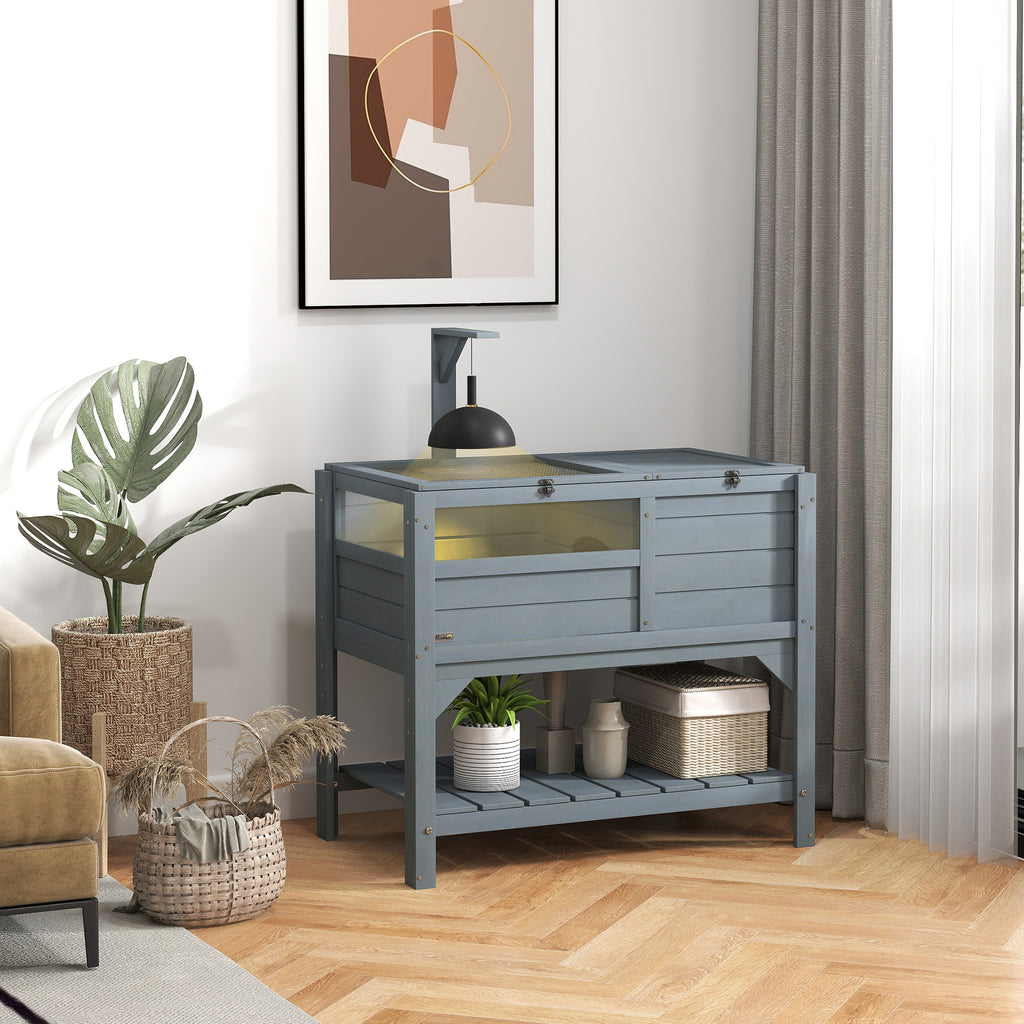 Tortoise Habitat with Shelf Storage Tortoise Gift Accessory with Weather Protection for Indoor, Gray