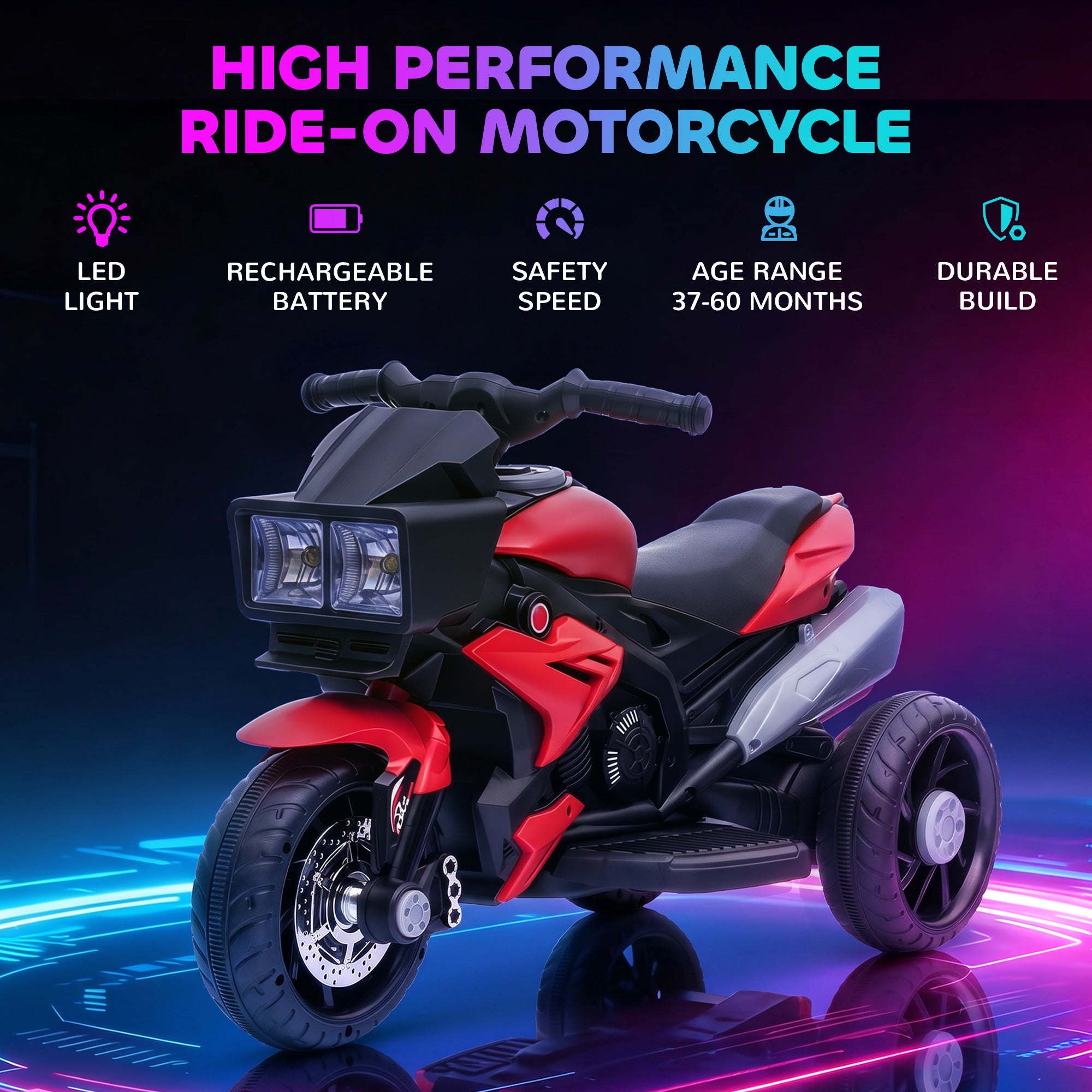 6V Kids Motorcycle, Battery-Operated Mini Electric Motorbike with Forward/Reverse Switch, Horn, Red