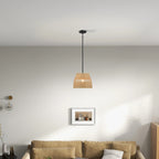 Farmhouse Style Single Light Pendant with Rattan Shade, Black Metal Finish, Ideal for Homer Decor, 12" L x 12" W x 10" H, Black