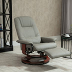Faux Leather Manual Recliner, Adjustable Swivel Lounge Chair with Footrest, Armrest and Wrapped Wood Base for Living Room, Gray