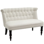 Upholstered Armless Fabric Loveseat with Button Tufted Design for Living Room with Wood Legs, Cream White