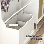Hall Tree with Coat Rack, Storage, and Sitting Bench, Cream White