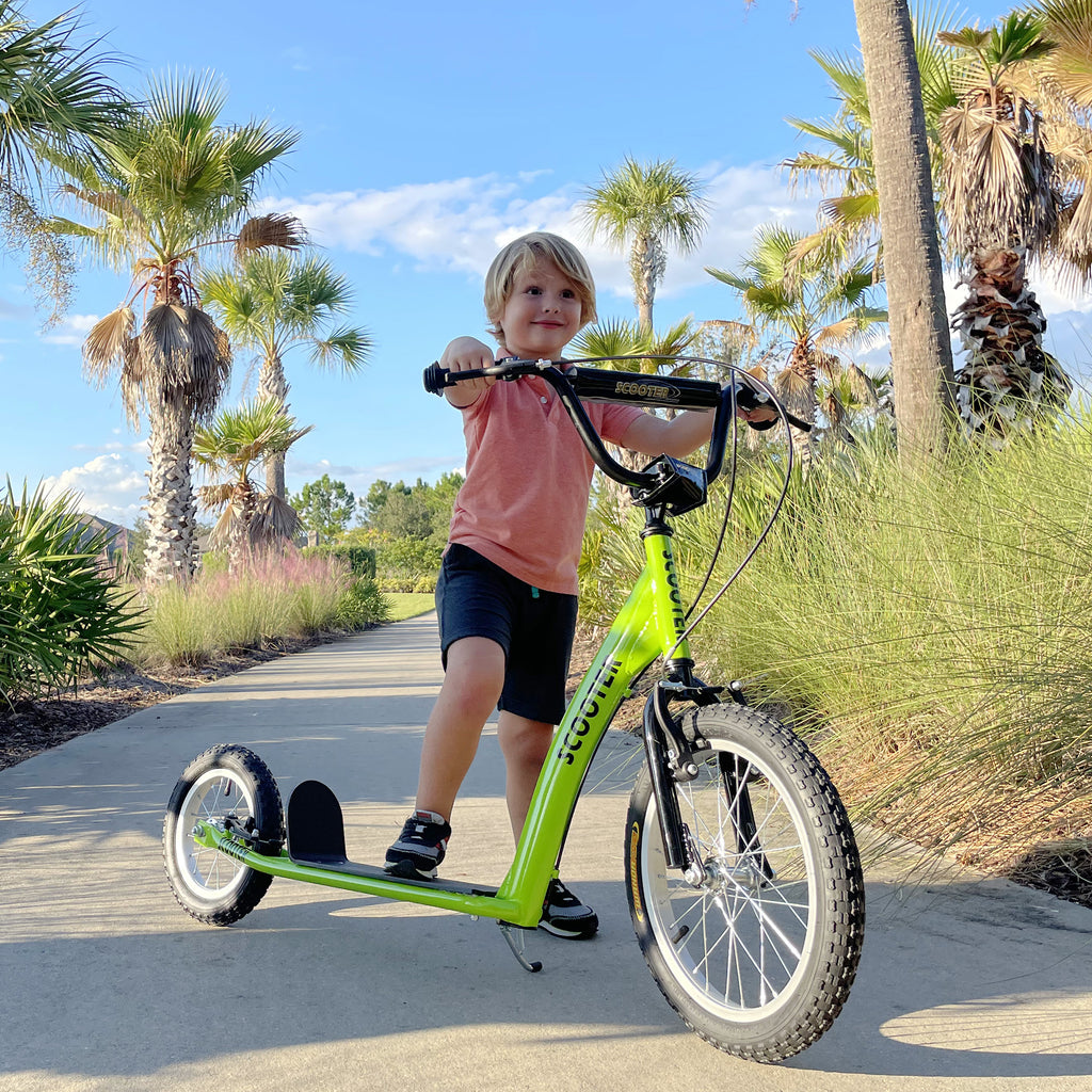 Youth Scooter Kick Scooter for Kids 5+ with Adjustable Handlebar 16" Front and 12" Rear Dual Brakes Inflatable Wheels, Green