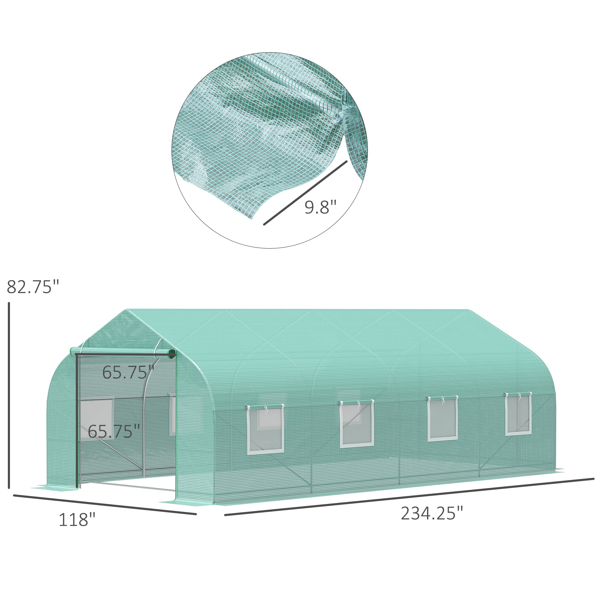 20' x 10' x 7' Outdoor Walk-in Greenhouse, Tunnel Green House with Roll-up Windows, Zippered Door, PE Cover, Heavy Duty Steel Frame, Green