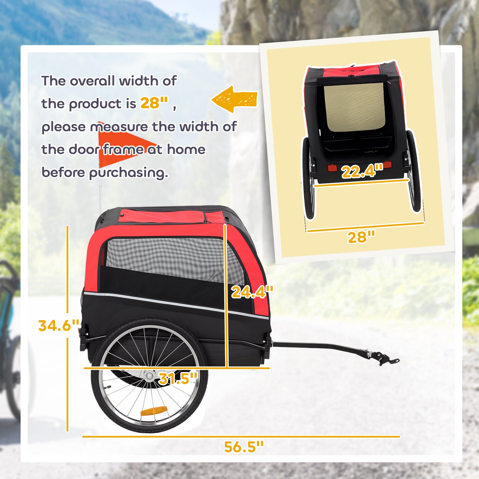 Dog Bike Trailer, Pet Cart Bicycle Carrier with 20" Air Tires, Quick-Release Wheels, Reflectors, Flag