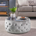 Velvet Ottoman with Cushioned Top, Sturdy Frame, and Space-Saving Design, 30" L x 30" W x 14.5" H, Smoke