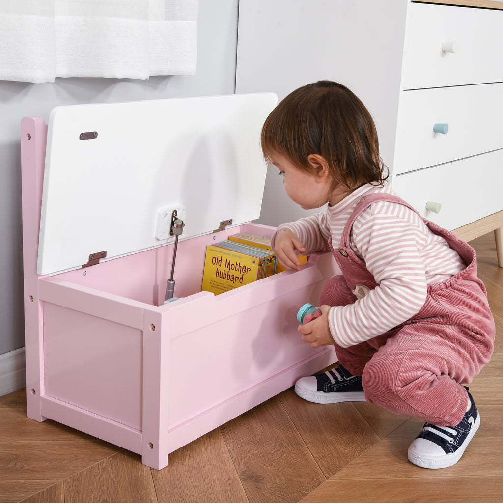 Toy Box Chest, Kids Storage Bench with Large 27 L Interior, Toy Organizer with Top Lid, and Backrest, Kids Bedroom Furniture for Nursery Room, Playroom, Bedroom, 24" x 12" x 20", Pink