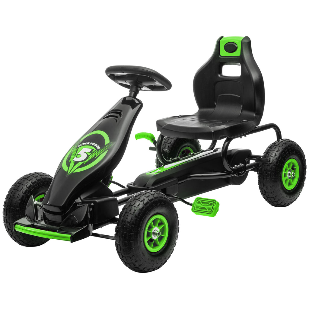 Ergonomic Pedal Go Kart Kids Ride-on Toy with Tough, Wear-Resistant Tread for Boys & Girls, Ages 5-12, Green