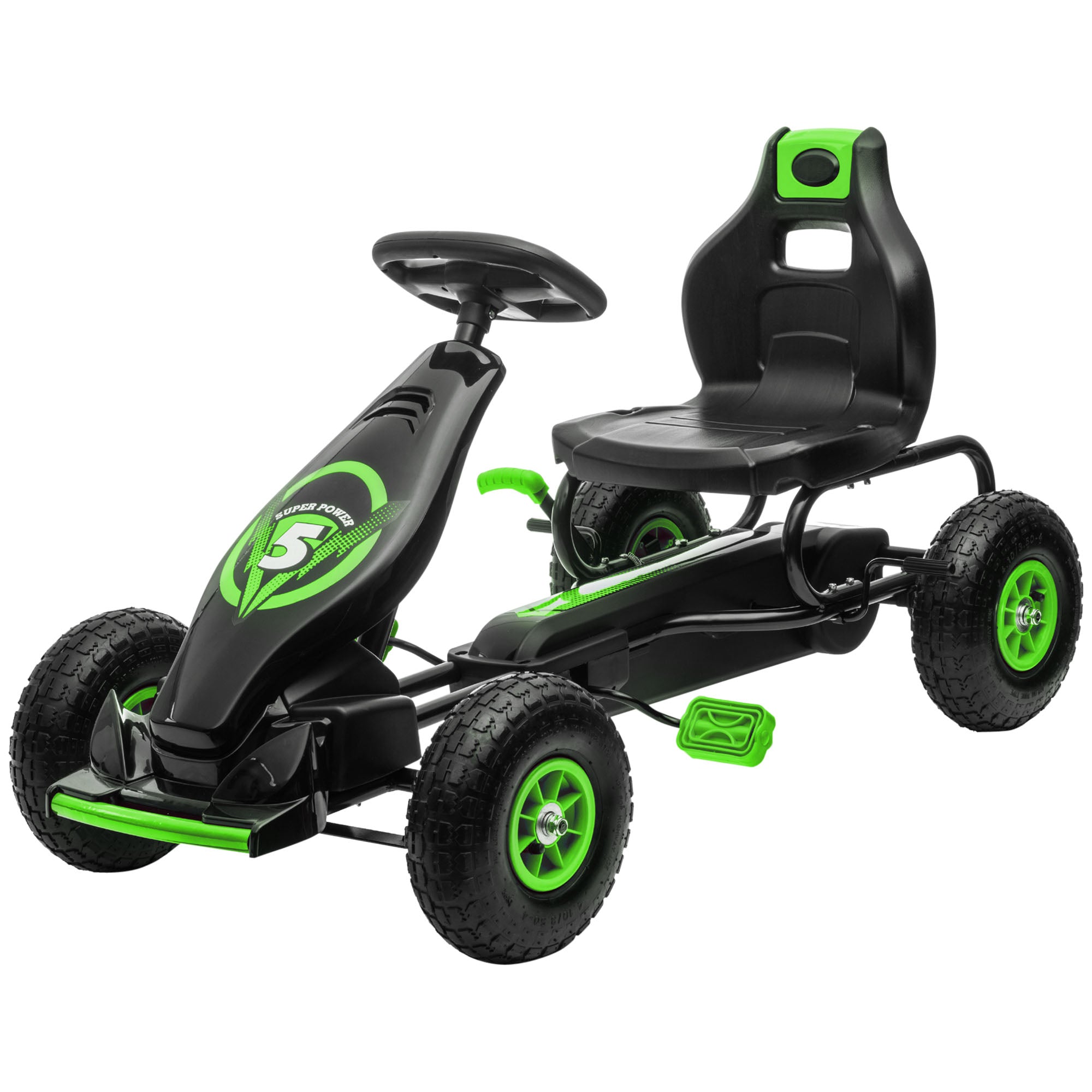 Ergonomic Pedal Go Kart Kids Ride-on Toy with Tough, Wear-Resistant Tread for Boys & Girls, Ages 5-12, Green