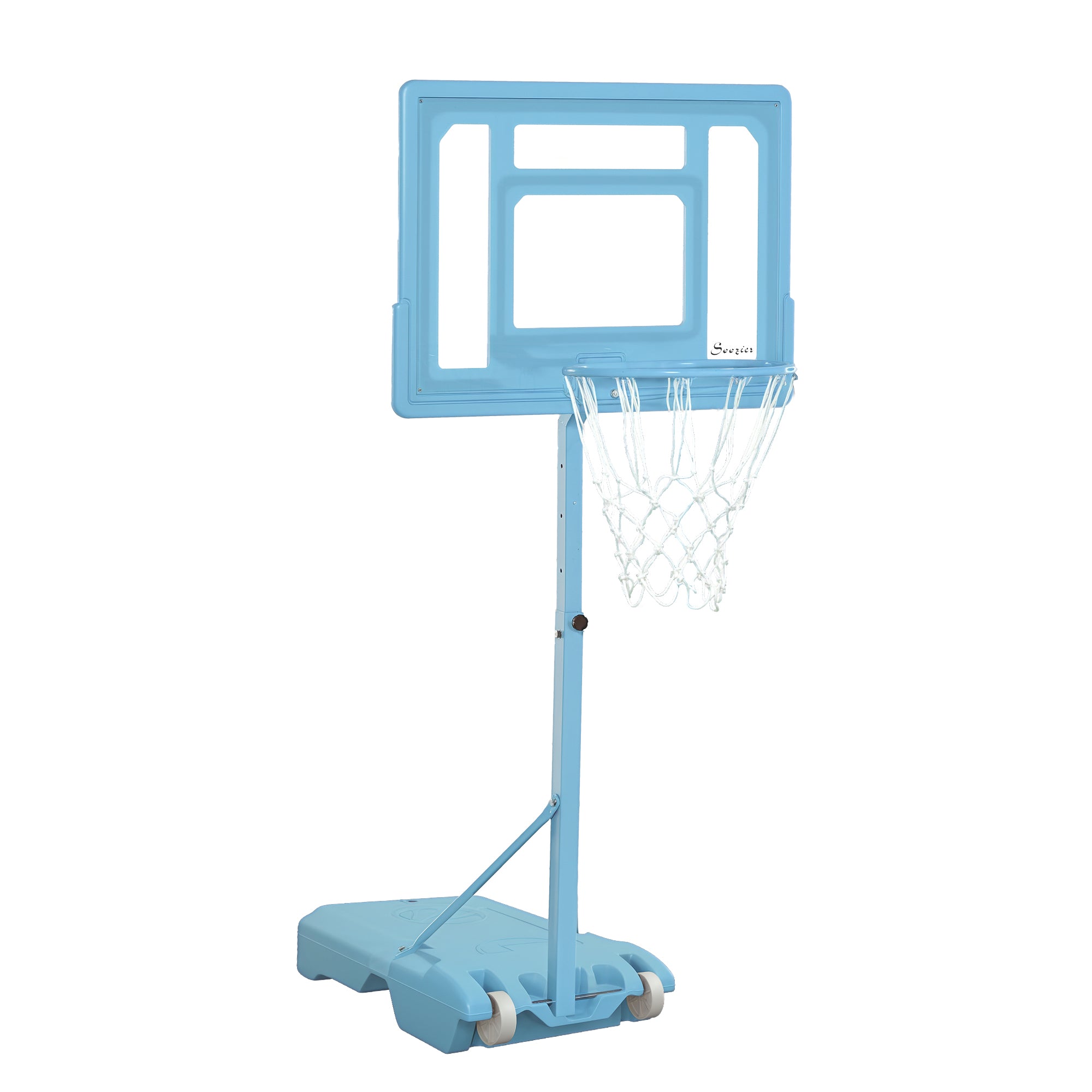 Poolside Basketball Hoop Stand, 36.5"-48.5" Height Adjustable Portable Hoop System w/ Clear Backboard & Fillable Base for Whole Family, Blue, White