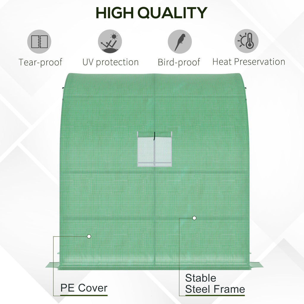 7' x 3' x 7' Lean to Greenhouse, Walk-In Green House, Plant Nursery with 2 Roll-up Doors and Windows, PE Cover and 3 Wire Shelves, Green