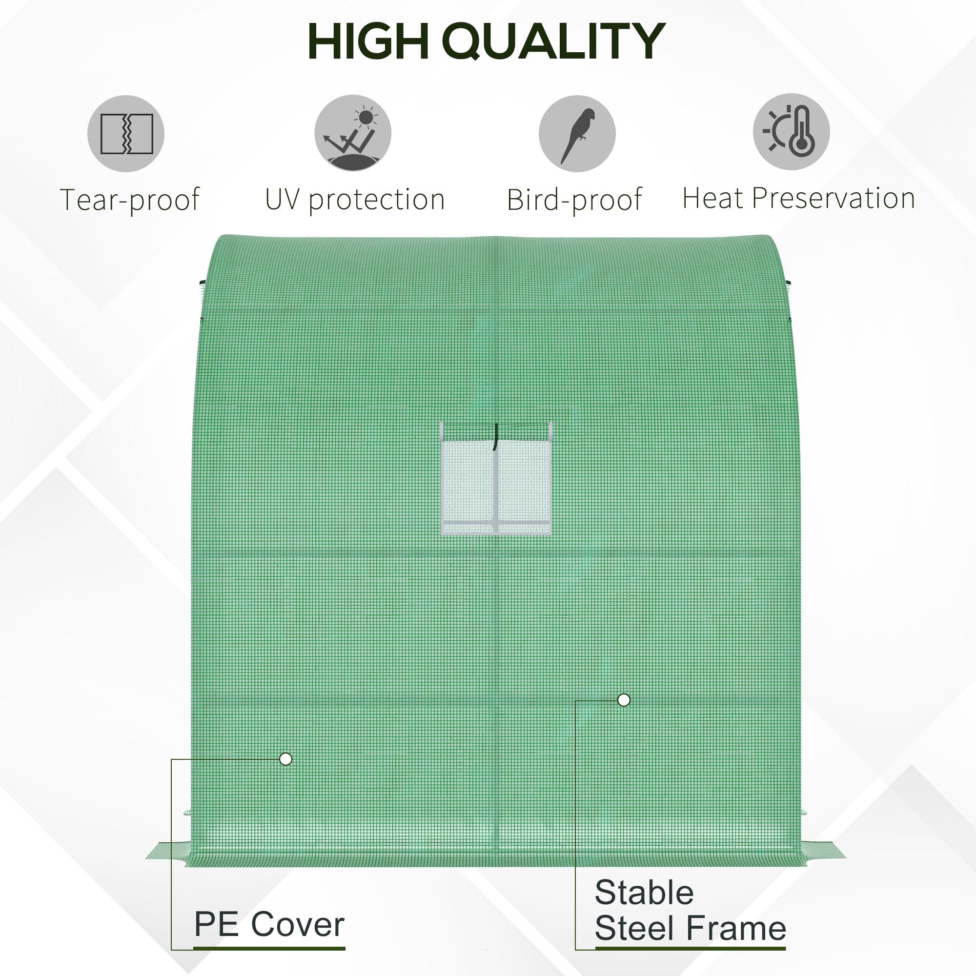 7' x 3' x 7' Lean to Greenhouse, Walk-In Green House, Plant Nursery with 2 Roll-up Doors and Windows, PE Cover and 3 Wire Shelves, Green