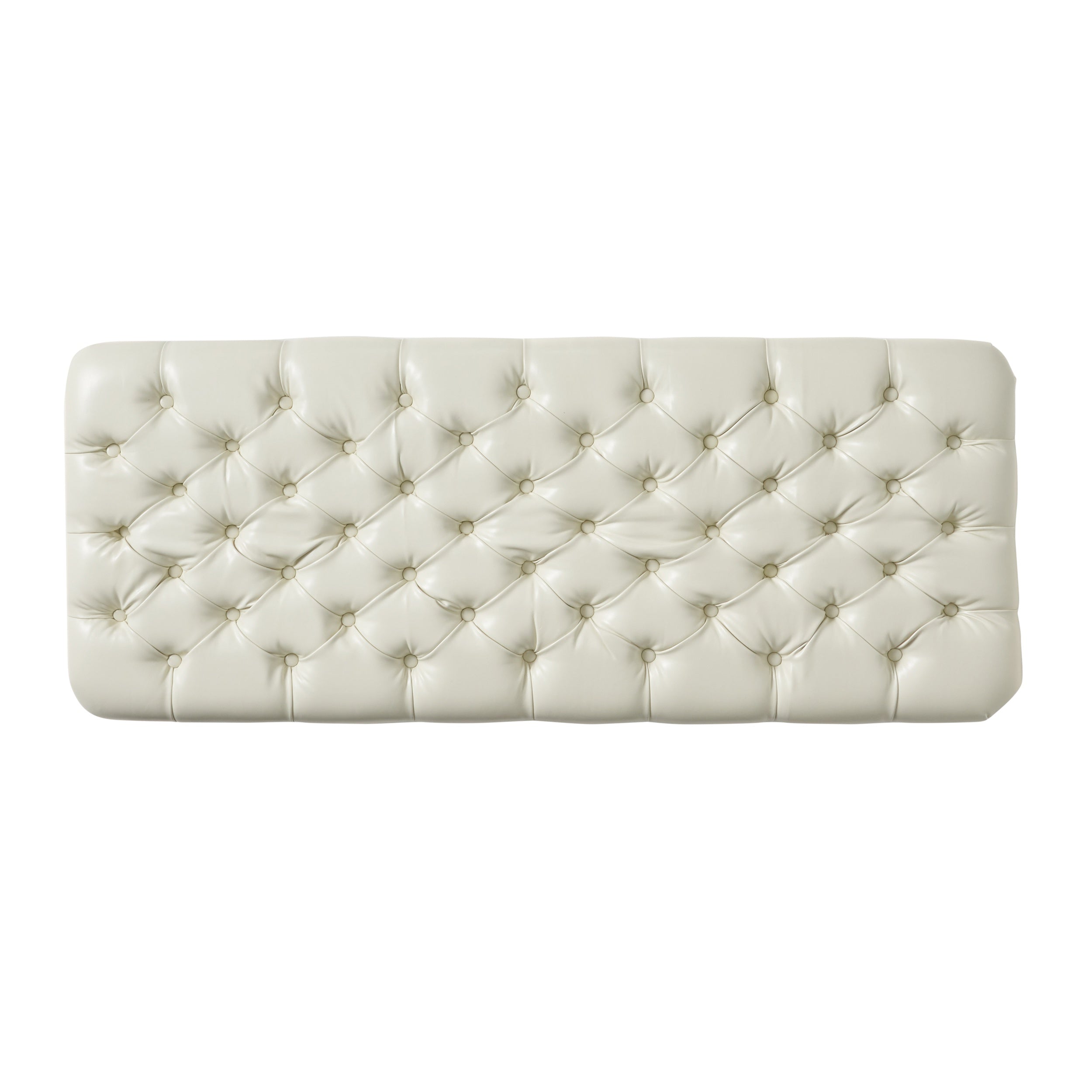 Storage Ottoman with Birch Legs, Faux Leather Tufted, 50" L x 20.5" W x 18.25" H, Spot Clean, Ivory